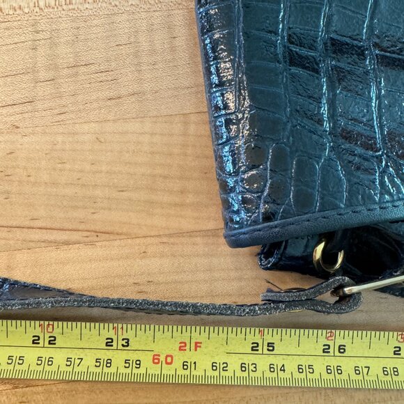 Vintage Navy Blue Croc Leather Crossbody Bucket Bag - Picture 9 of 10